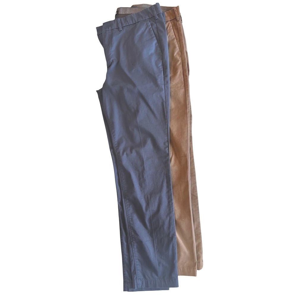 Express Mens Skinny Chino Pants Bundle 34x32 Navy Blue Tan‎ Brown 2 Pairs